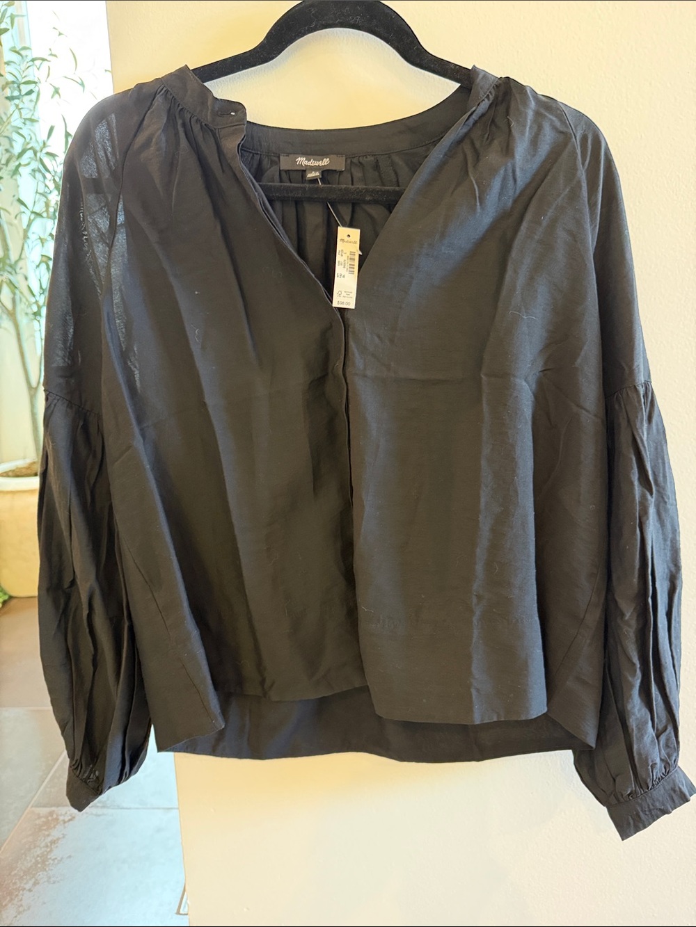 Madewell Black V-Neck Peasant Blouse